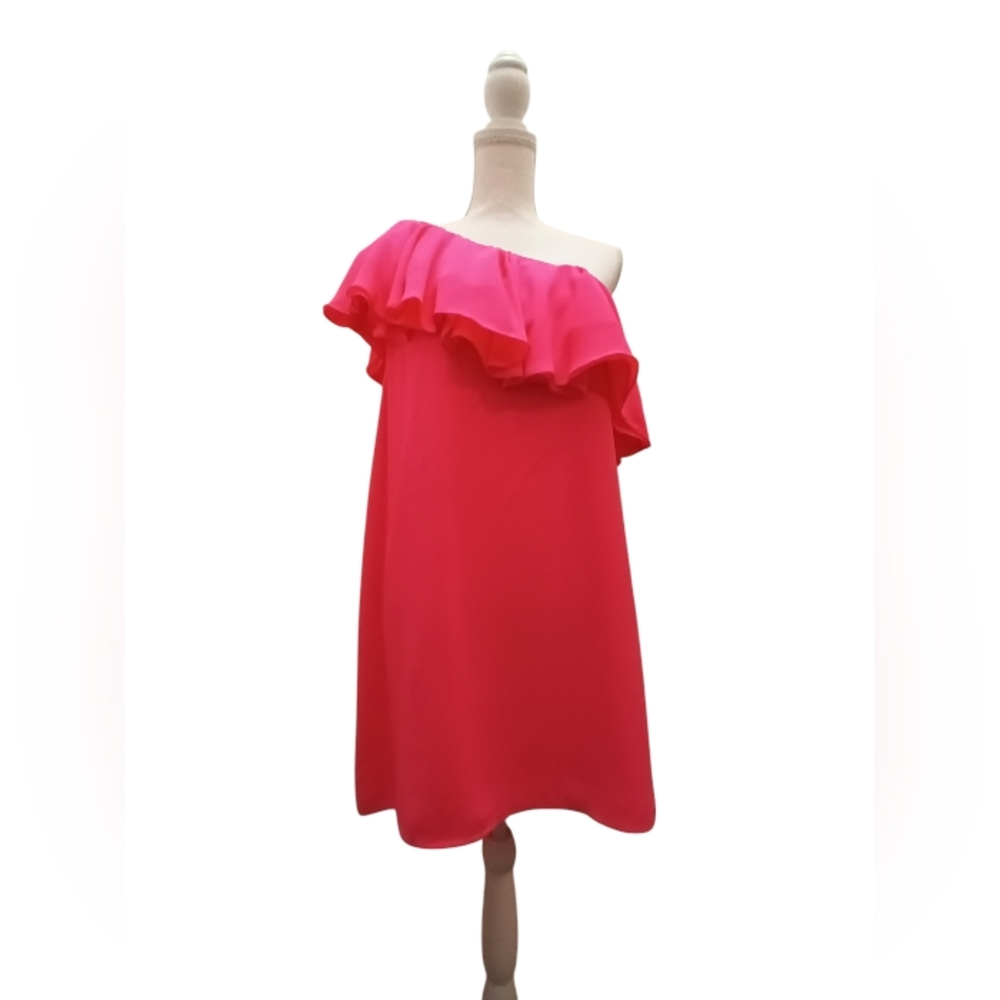 DO+BE Bright pink One shoulder Mini Dress with ruffles Large